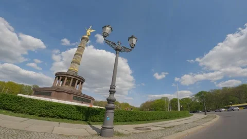 Berlin Victory Column, seen from the car while driving on a roundabout. Berlin, Stock Footage 302074699