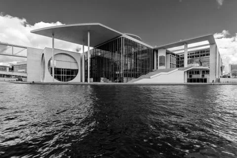 Berlin view and Spree river in black and white Stock Photos