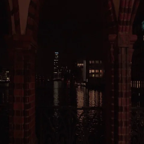 Berlin View from Oberbaum Bridge at Night with Lights 4K Stock Footage 69122706