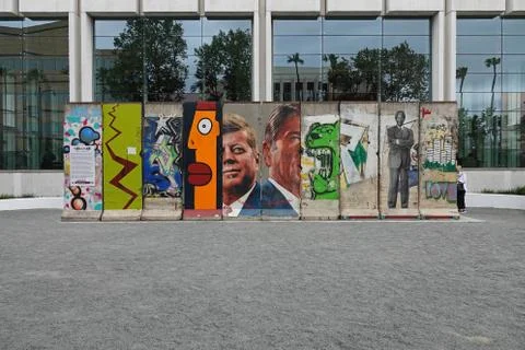 Berlin Wall Section in Los Angeles Art Exhibition Along Wilshire Blvd Stock Photos