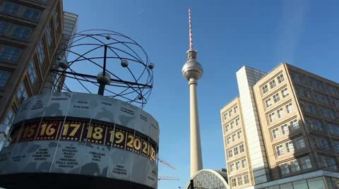 Berlin - World clock And TV Tower Stock Footage 12365825