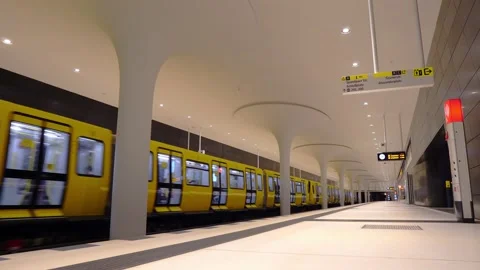 Berlin yellow subway train leaving station Rotes Rathaus  Stock Footage 159665125