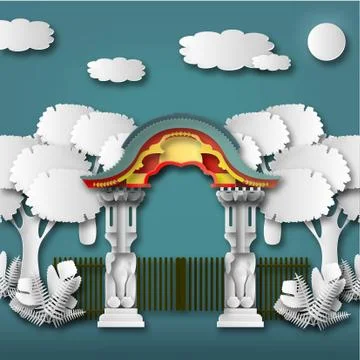 Berlin zoo gate. Vector illustration in paper cut style. 스톡 일러스트