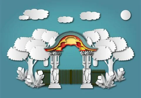 Berlin zoo gate. Vector illustration in paper cut style. Stock Illustration