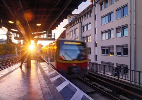 The Berliner railway U-Bahn in the evening Stock Photos