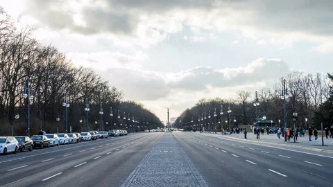 Berliner Victory Column hyperlapse tracking shot with sunset, evening Stock Footage 74001969