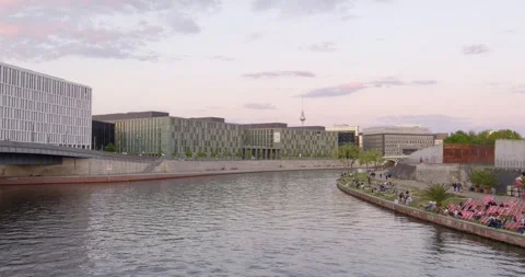 Berlin's canals and iconic architecture on a sunny summer day Stock Footage 296427168