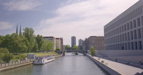 Berlin's canals and iconic architecture on a sunny summer day Stock Footage 296481169