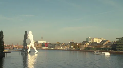Berlin's Molecule Man, a sculpture symbolizing the unity of West and East Berlin Stock Footage 64848960