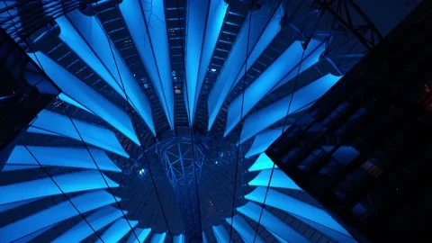 Berlin's Potsdamer Platz at Night, Twilight. Amazing Architecture Sony Center Stock Footage 191563517