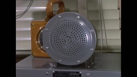 BERMUDA - 1964 - Speaker on top of intercom. Star 1 submersible hanging from Stock Footage 316682123
