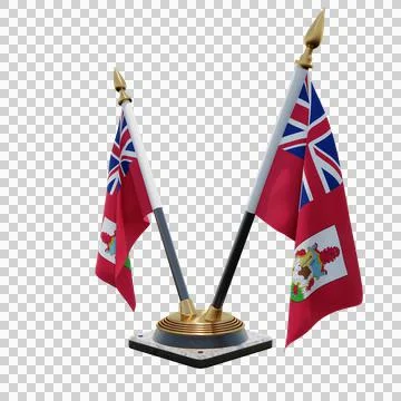 Bermuda 3d illustration flag on pole. Wood flagpole Stock Illustration