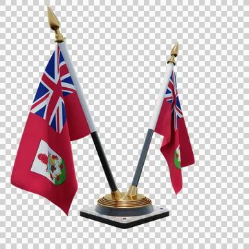 Bermuda 3d illustration flag on pole. Wood flagpole Stock Illustration
