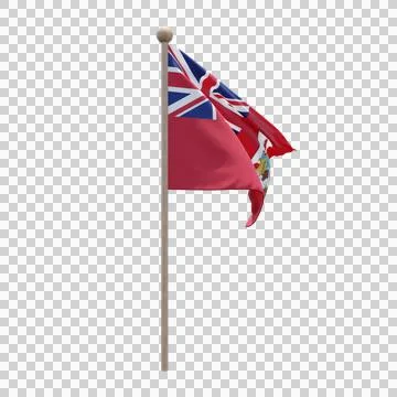 Bermuda 3d illustration flag on pole. Wood flagpole Illustrazione stock