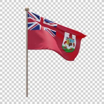 Bermuda 3d illustration flag on pole. Wood flagpole Stock Illustration