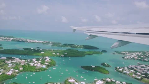 Bermuda aerial takeoff view from plane window of St George's with Stock Footage 152334267