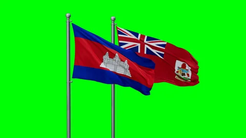 Bermuda and Cambodia two flags Stock Footage 293205971