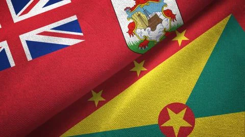 Bermuda and Grenada two flags textile cloth, fabric texture Stock Illustration