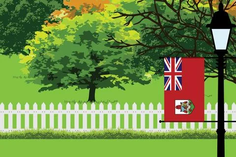 Bermuda Day Trees Lamp Vector Illustration Stock Illustration