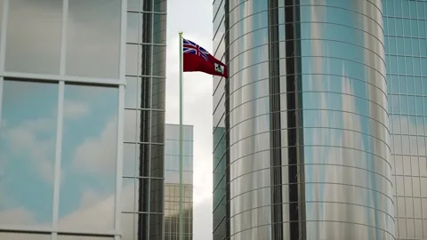 Bermuda Flag 3D Render Animation on Pole with City Buildings Stock-Footage 332886767