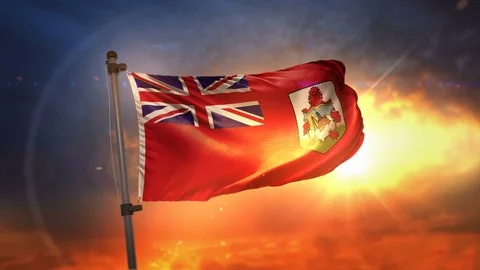 Bermuda Flag Backlit At Beautiful Sunrise Loop Slow Motion 4K Stock-Footage 76256316