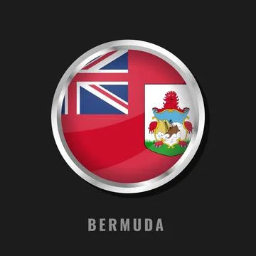 Bermuda Flag Circular Glossy Icon with Silver Frame - British Overseas Terr.. Stock Illustration