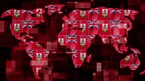 Bermuda flag earth map glowing technology news background Stock Illustration
