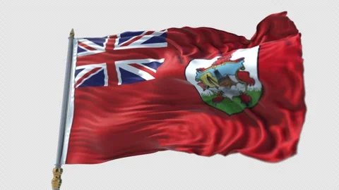 Bermuda Flag on a flagpole Waving on Transparent Alpha Background Video stock 292103499
