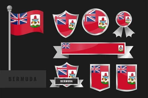 Bermuda Flag Set: National Emblems, Shields, Badges and Ribbons. Comprehens.. Stock Illustration