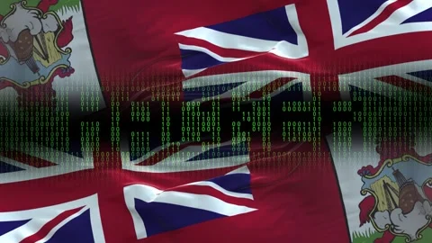 Bermuda flag - Waving flag on matrix binary code background Stock Footage 321419652