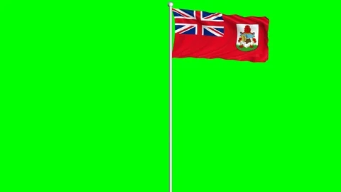 Bermuda Flag Waving Fluttering on Wind Loopable Green Blue Screen Matte Stock Footage 77582913