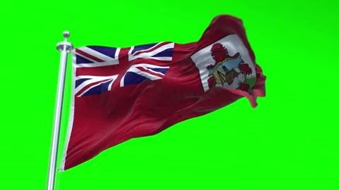 Bermuda Flag Waving in Loopable and Textured green screen background Stock Footage 296876470