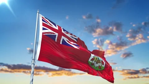 Bermuda flag Waving Realistic With Sky Stock Footage 293873393