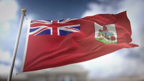 Bermuda Flag Waving Slow Motion 3D Rendering Blue Sky Background - Seamless.. Stock Footage 74861289