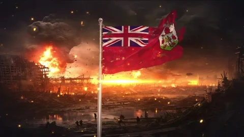 Bermuda flag waving in war is torn Stock-Footage 330734339