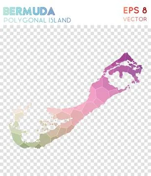 Bermuda polygonal map, mosaic style island. Impressive low poly style, mode.. Stockillustratie