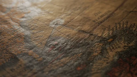 Bermuda triangle illuminated with light shafts on an old, vintage map.  4KHD Stock Footage 110123170