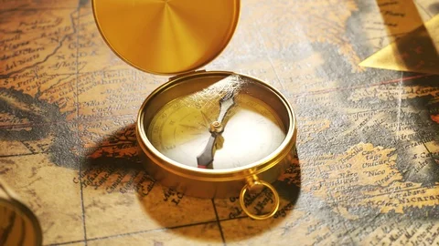 Bermuda triangle marked with golden ink on a vintage map. Compass malfunction. Stock-Footage 110108238