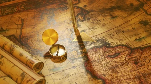 Bermuda triangle marked with golden ink on a vintage map. Compass malfunction. Stock Footage 110109666