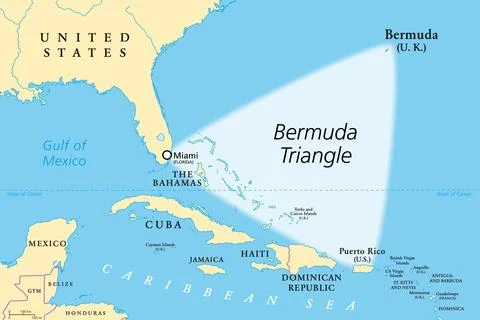 The Bermuda Triangle or also Devils Triangle, political map 스톡 일러스트