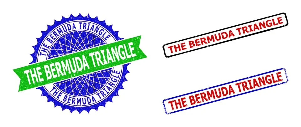 THE BERMUDA TRIANGLE Rosette and Rectangle Bicolor Stamps with Unclean Textures Illustrazione stock