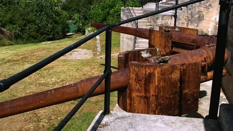 Bermuda's Alexandra Battery was armed with 9-inch muzzle loading guns. Stock Footage 159848817