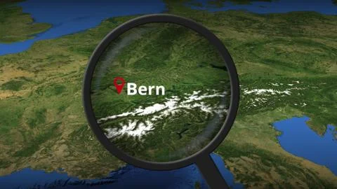 Bern city found on the map, 3d rendering Ilustração Stock