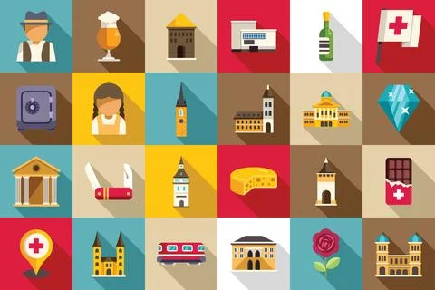 Bern icons set flat vector. City capital Ilustración de archivo
