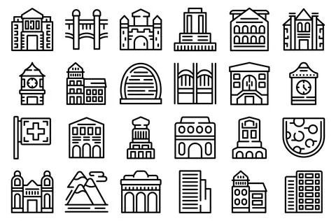 Bern icons set outline vector. Bear capital Ilustración de archivo
