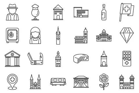 Bern icons set outline vector. City capital Ilustración de archivo
