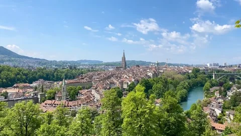 Bern Old City Historic Skyline Panoramic View 스톡 동영상 343552575