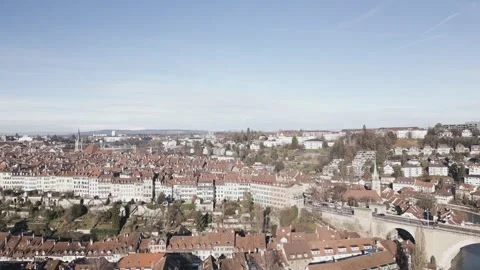 Bern Old Town – Side Aerial View Over City Stock Footage 326065489