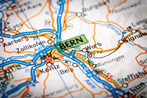 Bern on a road map Stock Photos