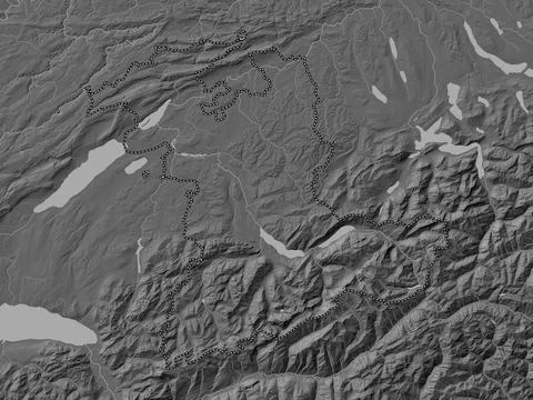 Bern, Switzerland. Bilevel elevation map with lakes and rivers Ilustração Stock